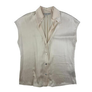 Vince Cap Sleeve Silk Ruched-Back Sleeveless Blouse Beige Size XXS